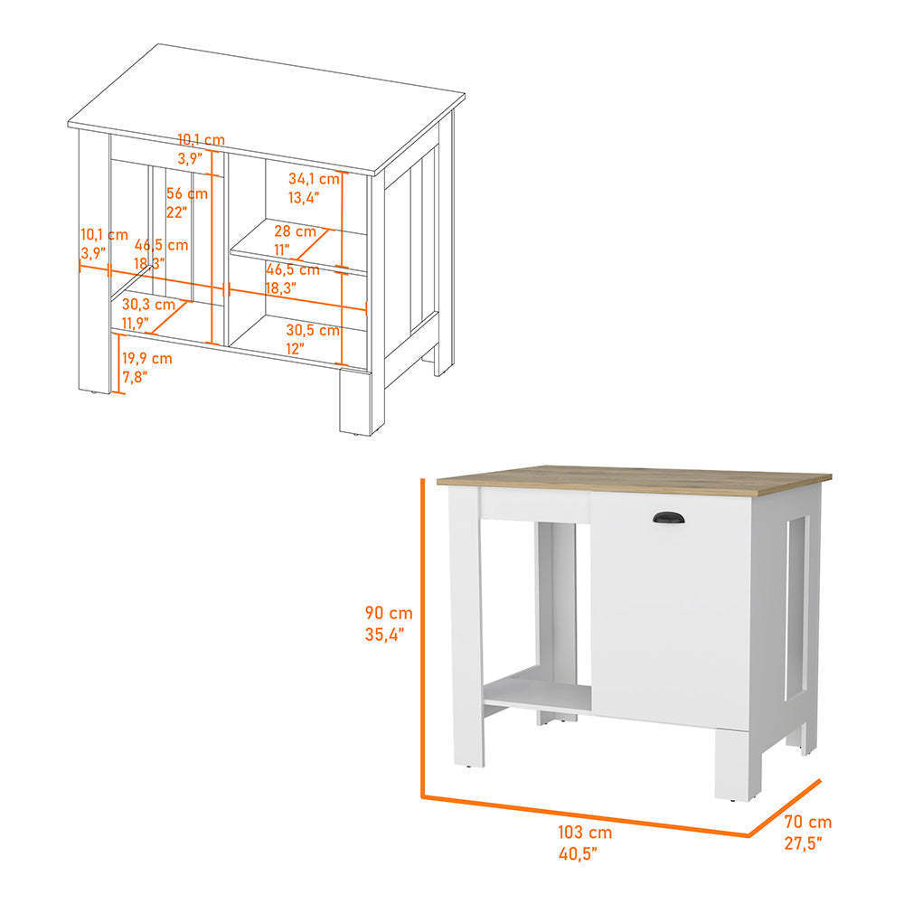 Vancouver 1-Door Kitchen Island with Open Shelf - White