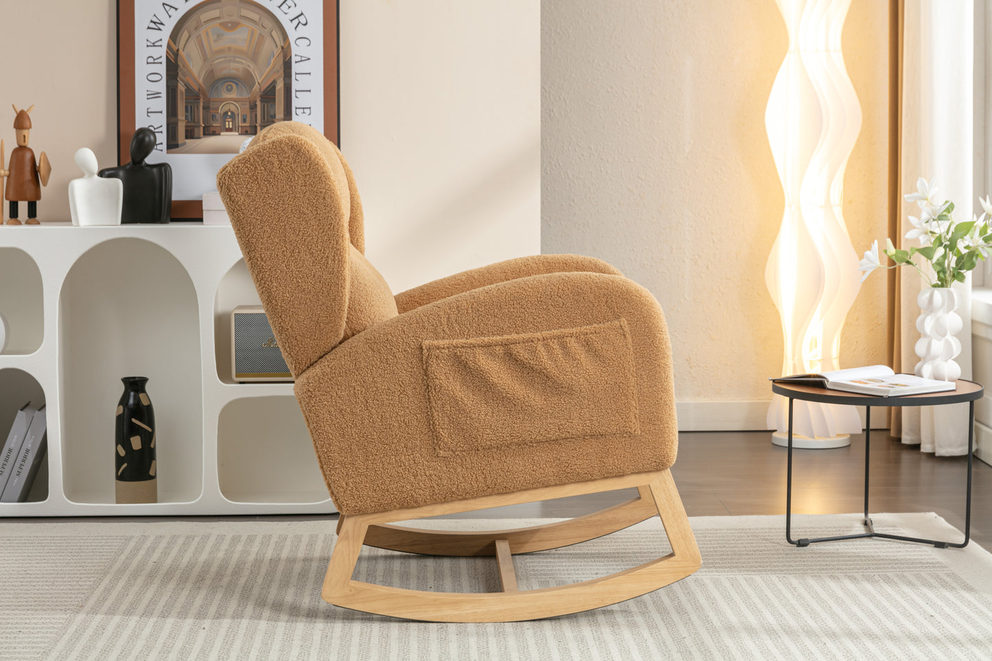 Nadia Teddy Fabric Rocking Chair - khaki