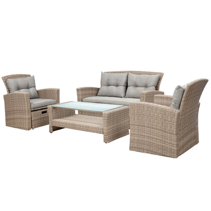 Liu 4 Pc Outdoor Patio Rattan Sectional Sofa Set - Gray