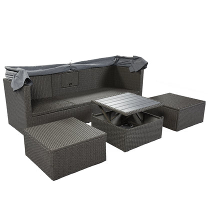 Getta Outdoor Patio Rectangle Daybed with Retractable Canopy - Gray