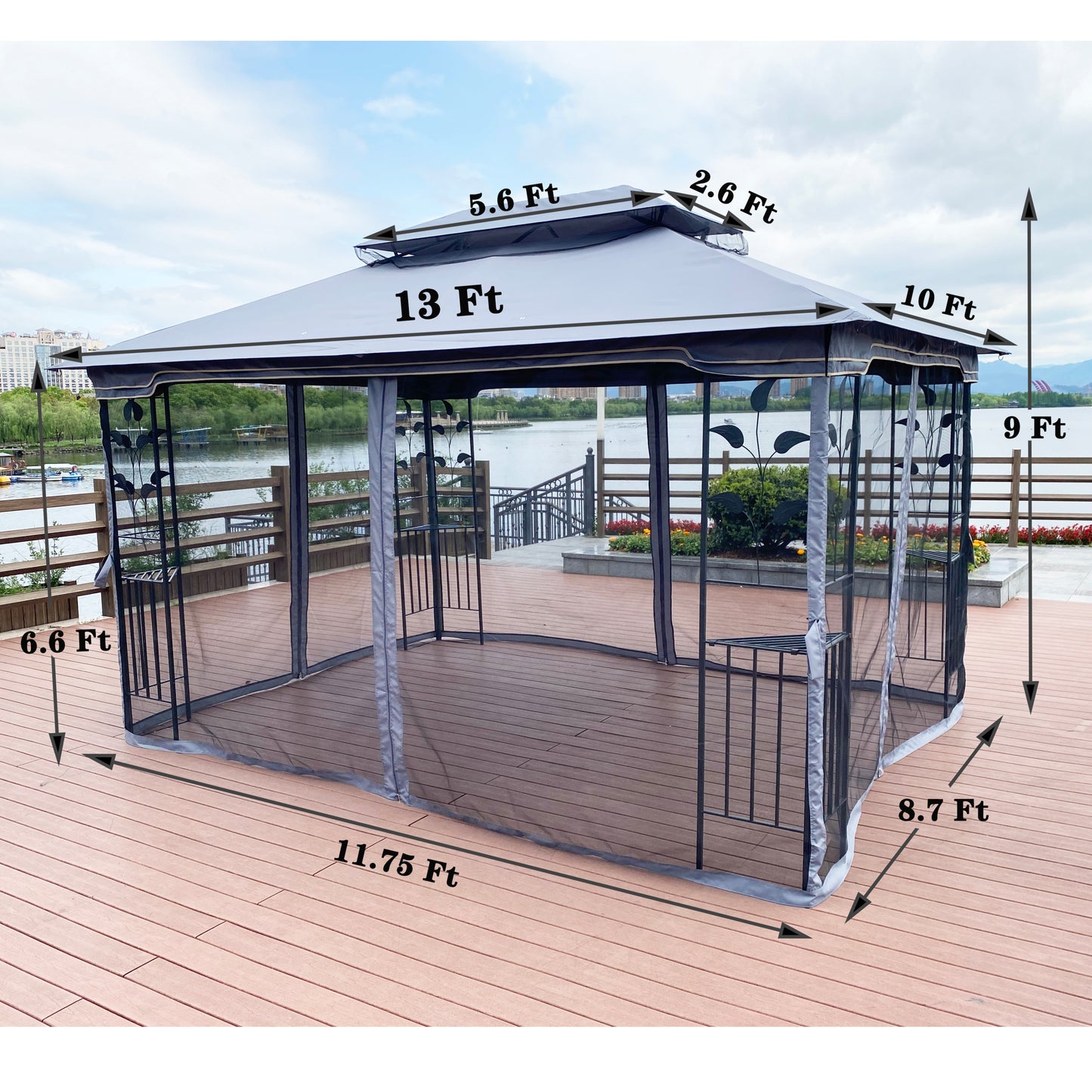 Noo 13 x 10 ft Outdoor Patio Gazebo Canopy Tent - Gray