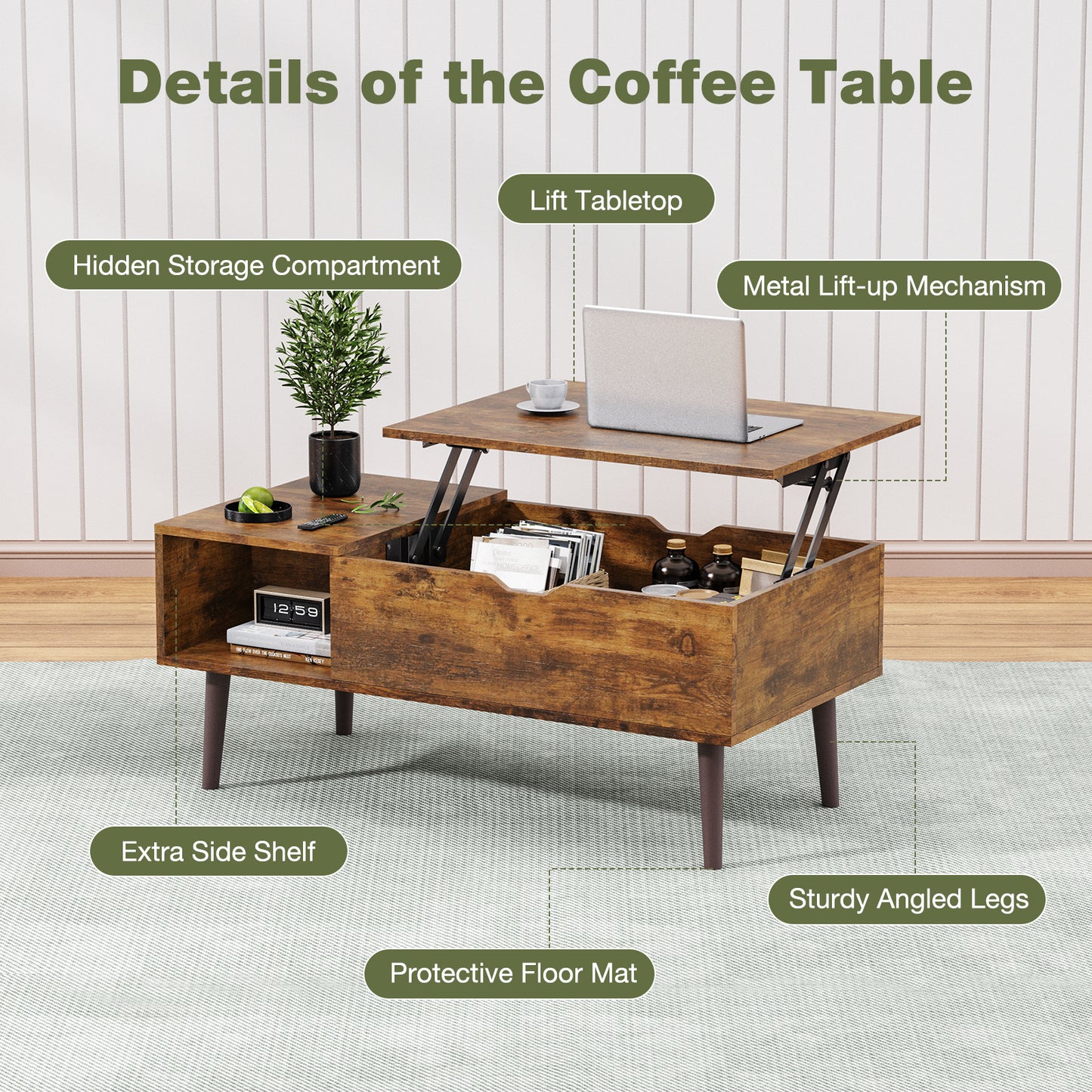 Hanna Lift Top Coffee Table - Rustic Brown