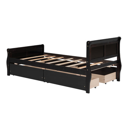 Meg Twin Size Wood Platform Bed with 4 Drawers - Espresso