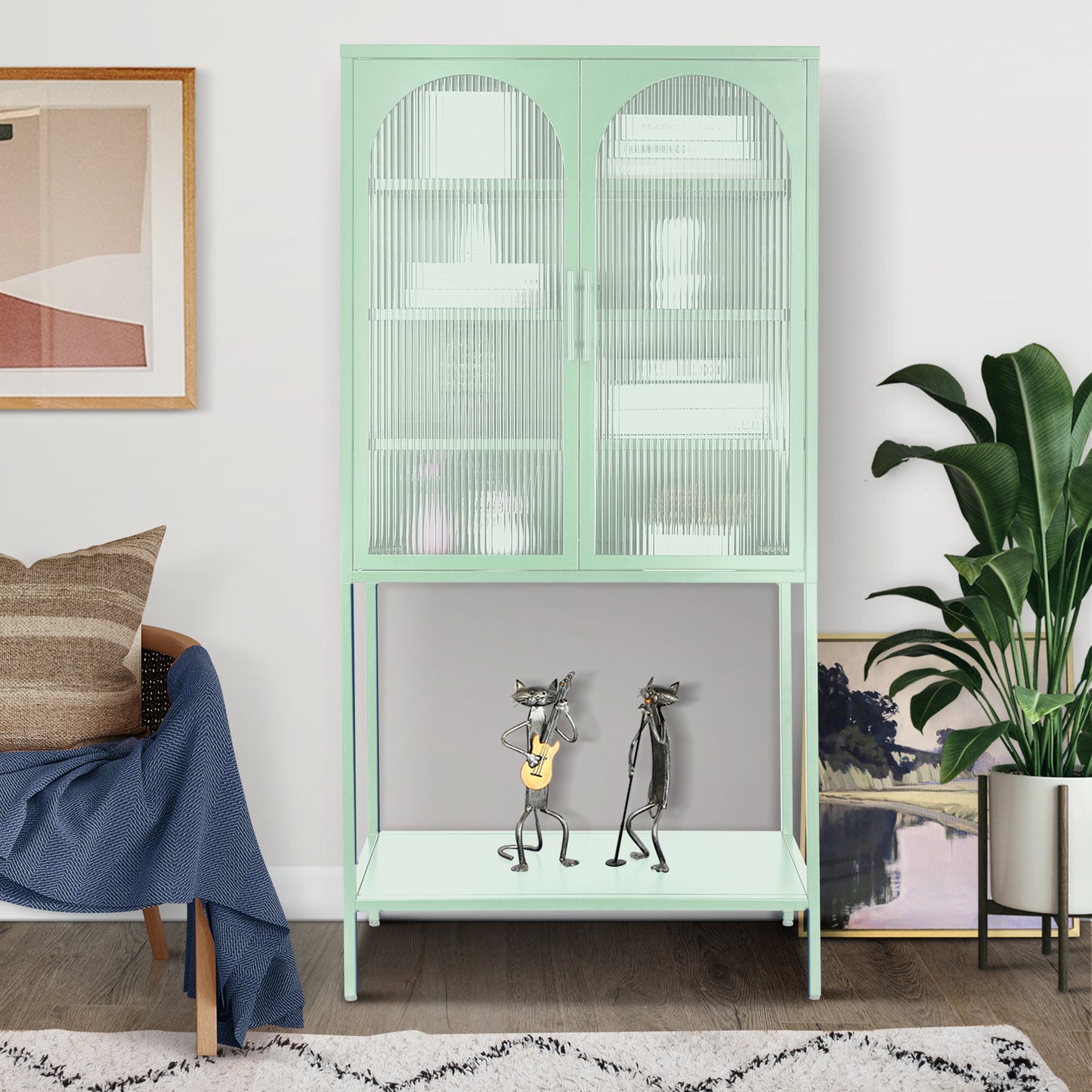 Arched II Glass Doors Floor Cabinet - Mint Green