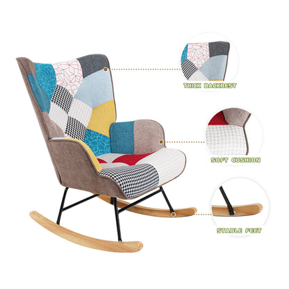 Noble II Patchwork Linen Rocking Chair with Ottoman