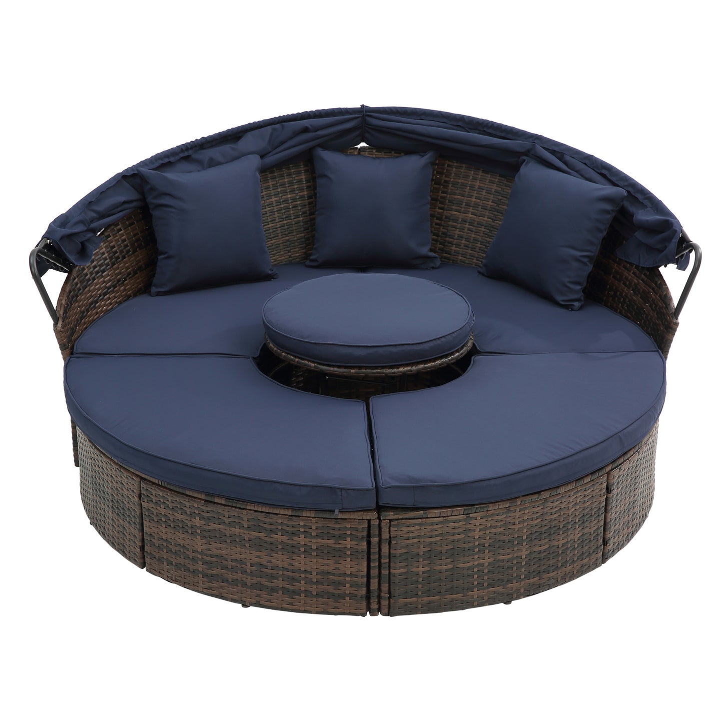 Cove Outdoor Rattan Round Lounge With Canopy - Navy Blue