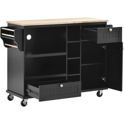 Retro Kitchen Island Cart with Storage Cabinet -Black