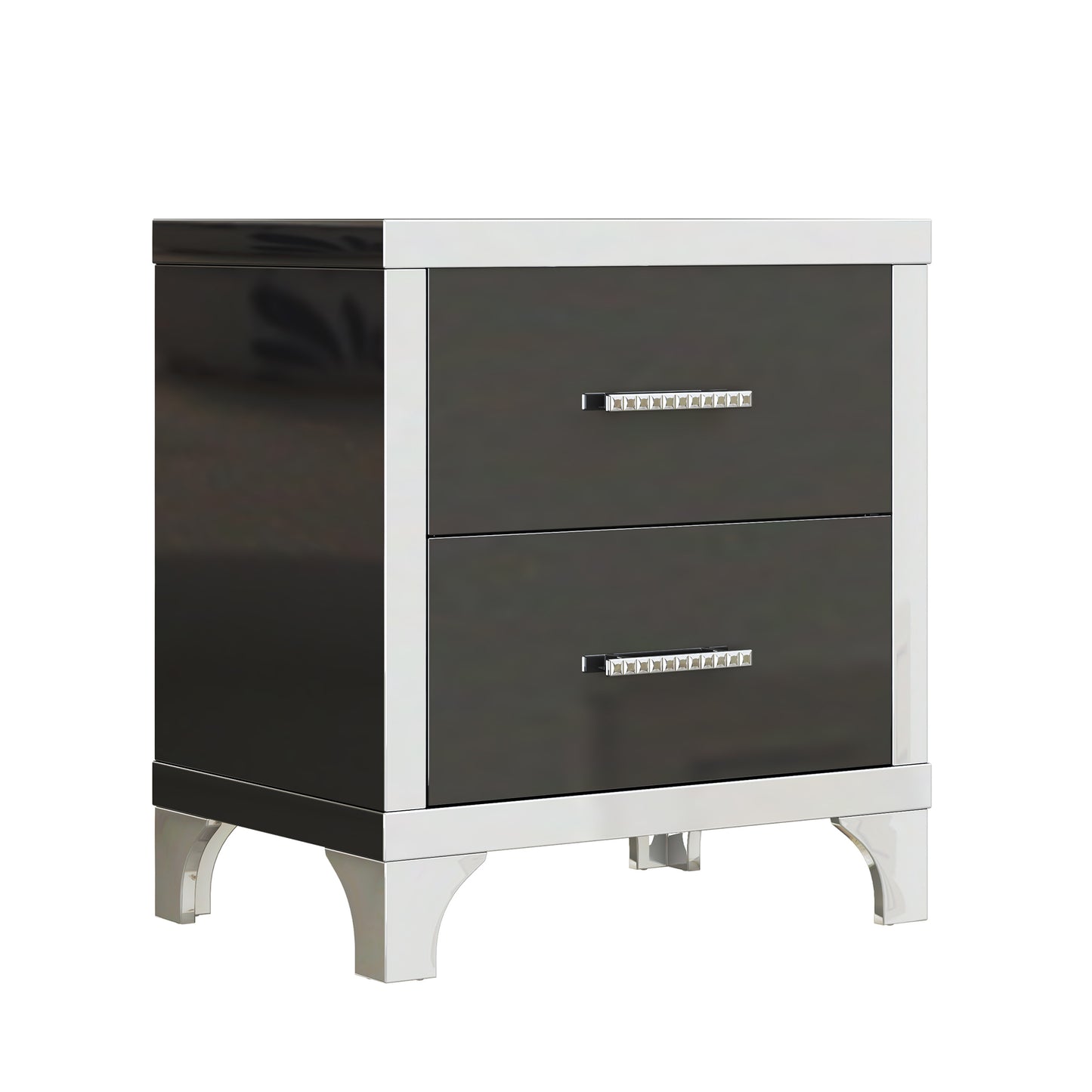 Astral High Gloss Nightstand with Metal Handle - Black