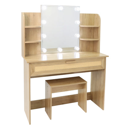 Brooks Vanity Desk Set With LED Lighting Mirror - Natural