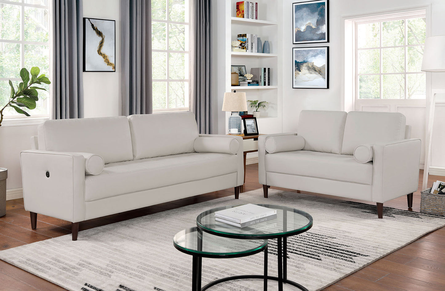 Houston Loveseat Leatherette Upholstered - Off White