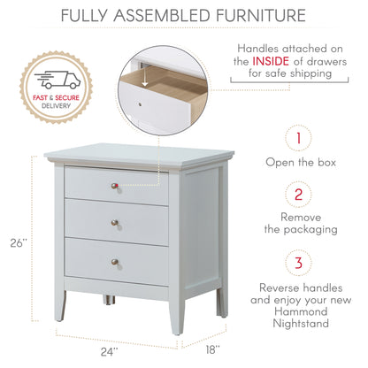 Hammond  3 Drawer Nightstand - White