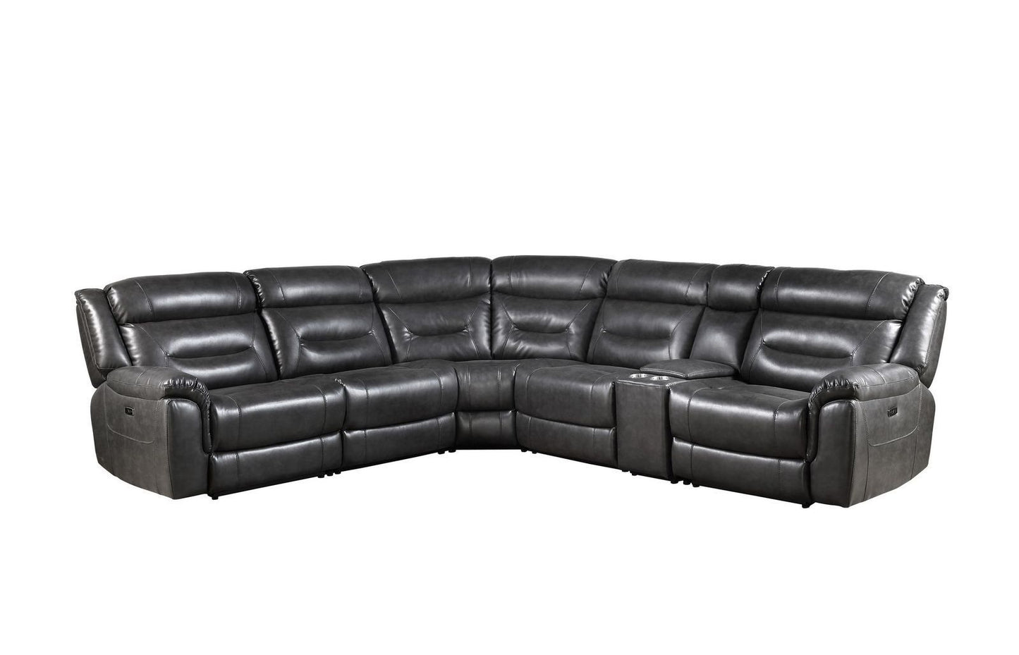 Imogen Leather-Aire Sectional Sofa (Power Motion) - Gray