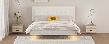 Omi Queen Floating Bed Frame w Motion Activated Night Lights -White