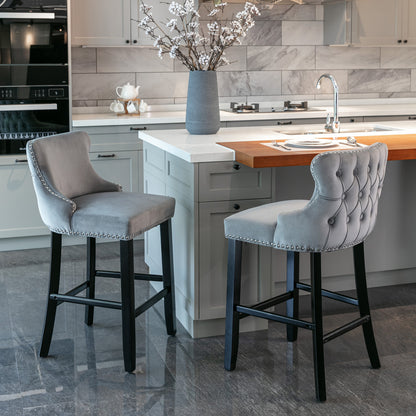 Velvet Wing-Back Barstools - Gray Set of 2