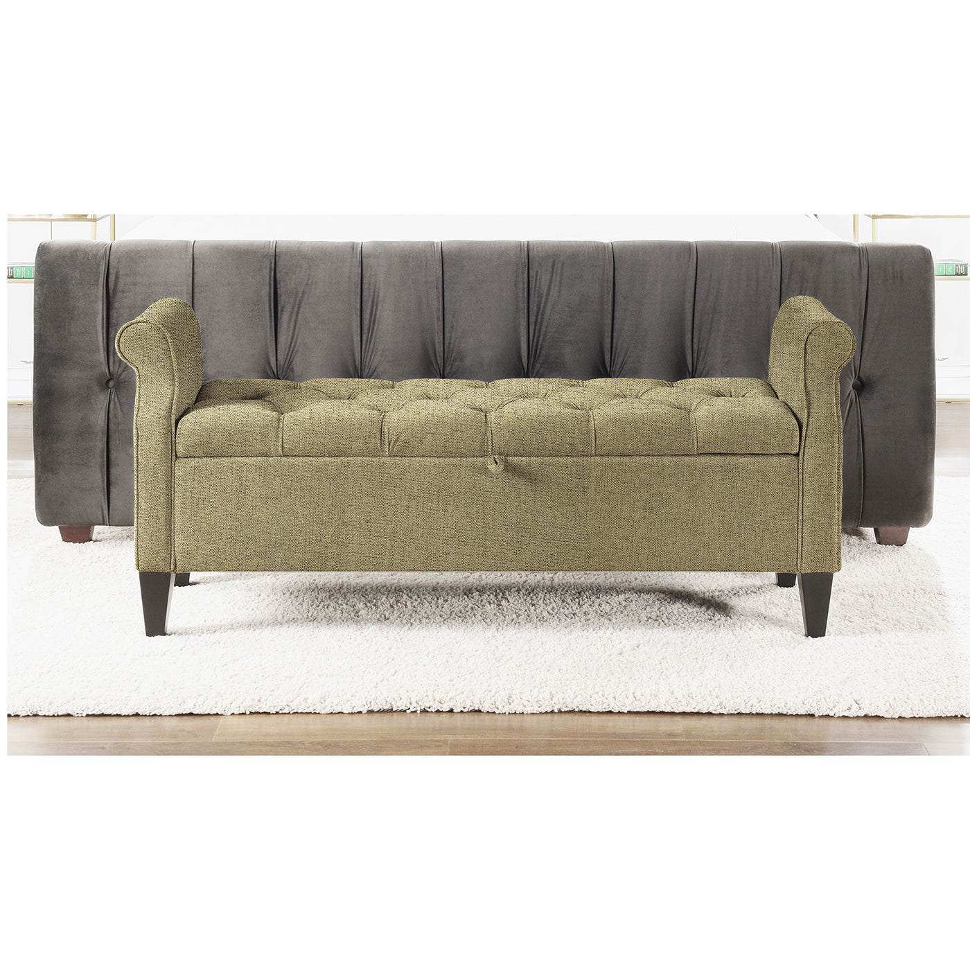 Jacqueline Tufted Roll Arm Storage Bench