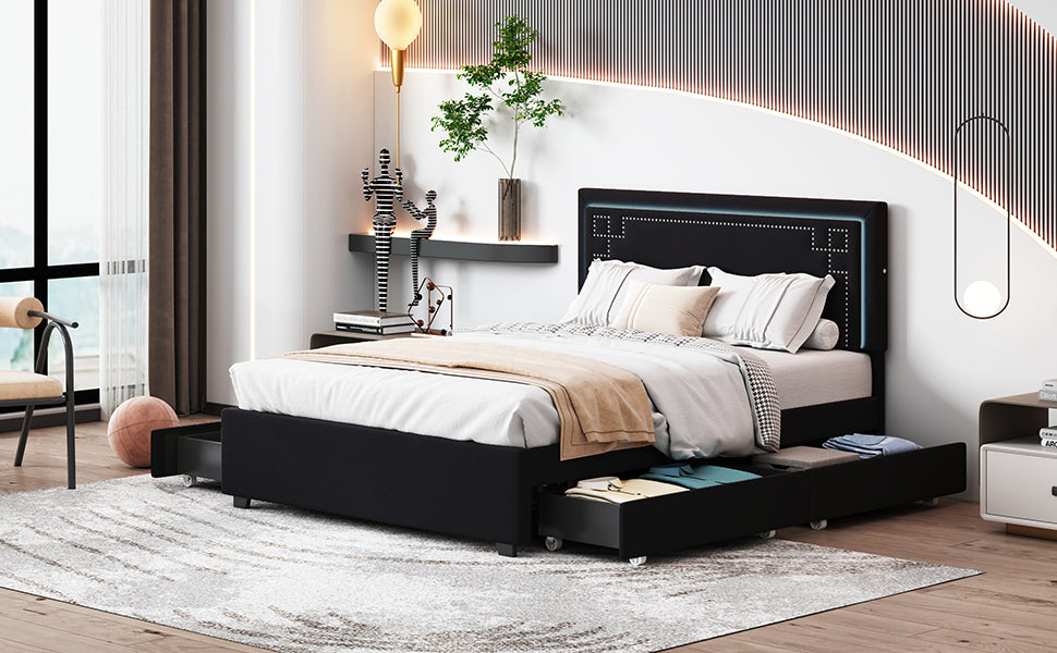 Omo Queen Size Upholstered Platform Bed - Black