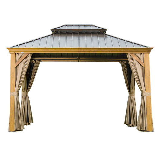 Shana 10 X 12 ft Hardtop Gazebo Outdoor Wooden Coated Aluminum  - Yellow Brown