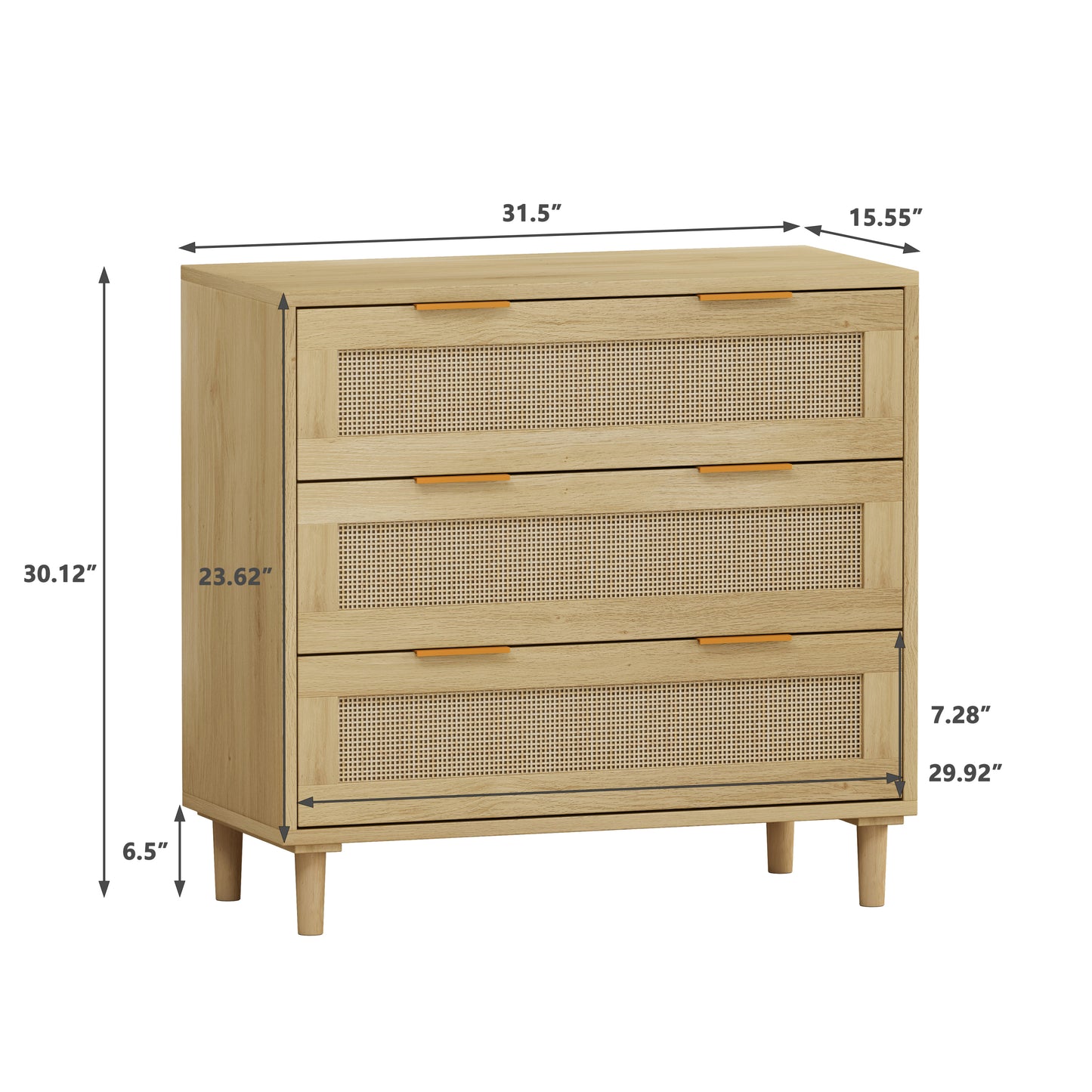 Tero 3-Drawers Rattan Storage Cabinet - Oak