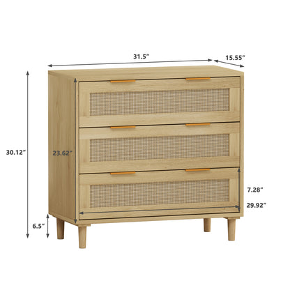 Tero 3-Drawers Rattan Storage Cabinet - Oak