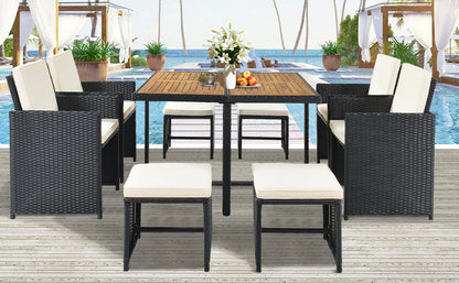 Larita 9 Pc  All-Weather PE Wicker Dining Table Set - Black