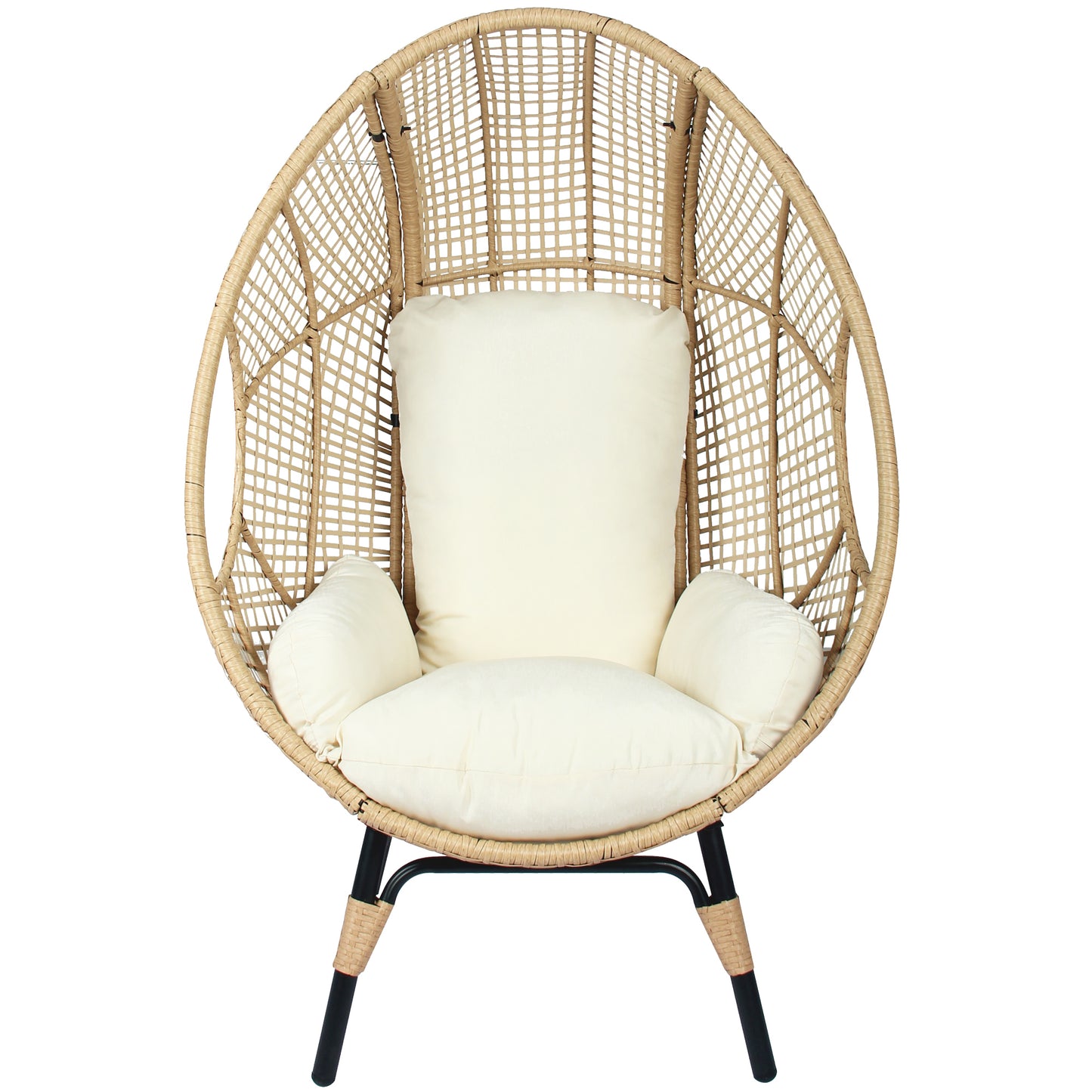 Lorean Patio PE Wicker Egg Chair and Side Table Model 4 - Natural Rattan Beige Cushion