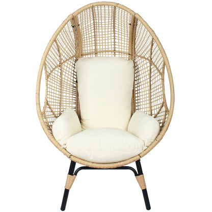 Lorean Patio PE Wicker Egg Chair and Side Table Model 4 - Natural Rattan Beige Cushion