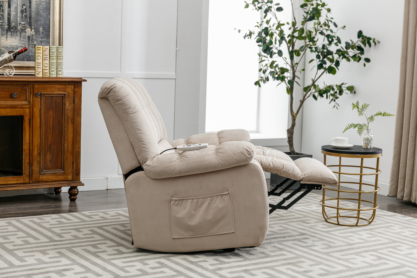 Parsons Power Recliner with Massage Function - Beige