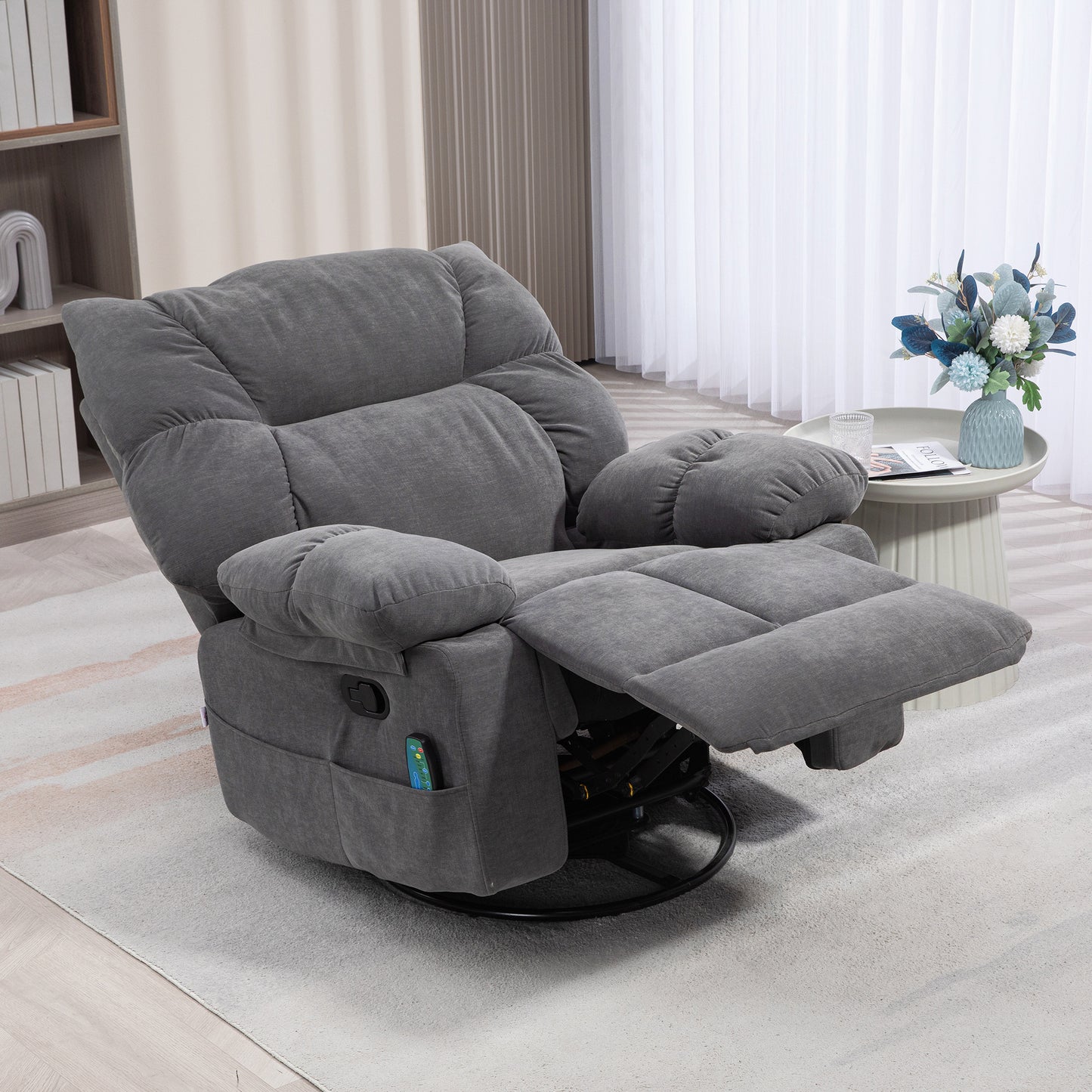 Jova Oversized Swivel Rocker Chair with Heat Vibration Massage - Dark Gray