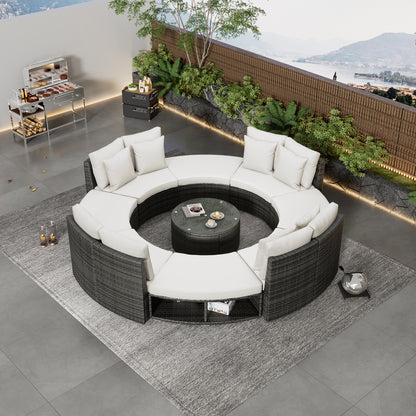 Serrano 9 Pc Outdoor Patio Circular Outdoor Sofa Set - Beige