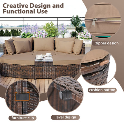 Scarlett 6 Pc Patio Outdoor Conversation Round Sofa Set - Brown