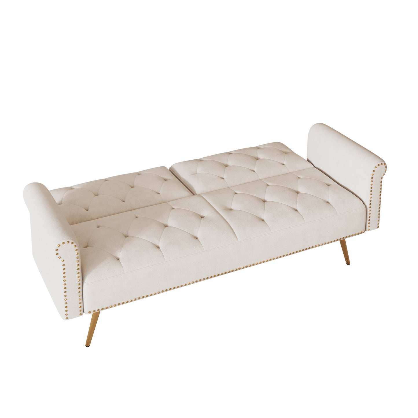 Uma Convertible Velvet Sofa Bed - Beige