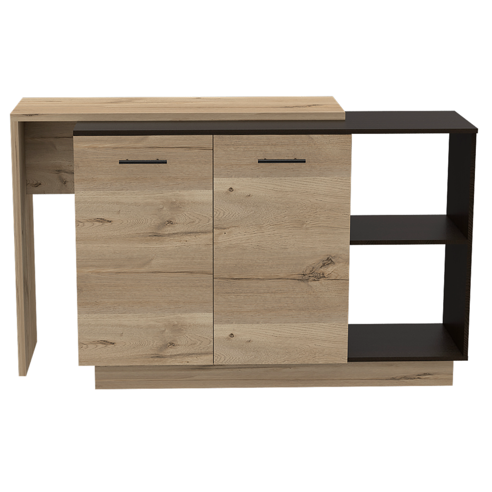 Sicilia Kitchen Island  Three Shelves  -Black + Oak