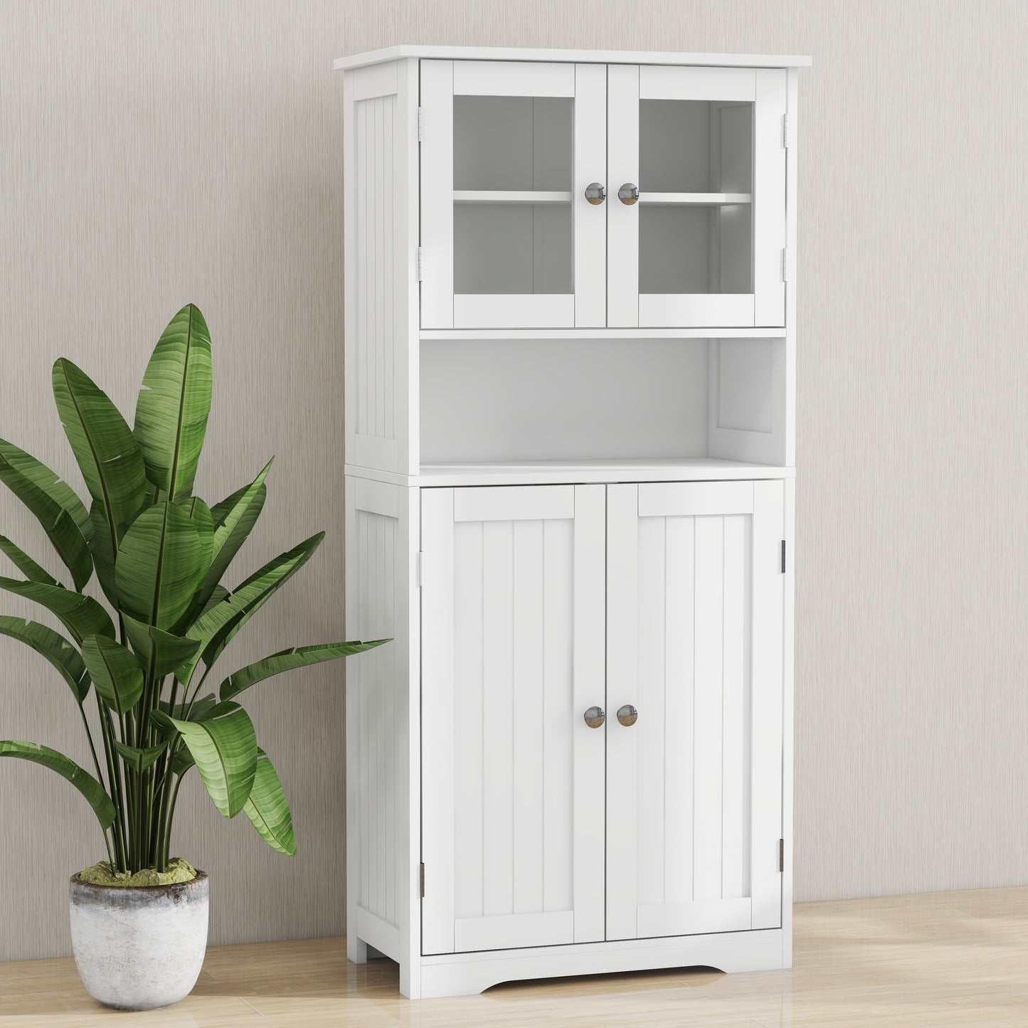 Myra II Storage Cabinet with Glass Doors - White