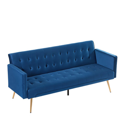 Pix Velvet Upholstered  Convertible Folding Futon Sofa Bed - Blue