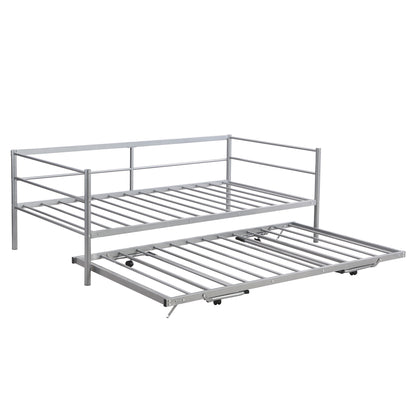 Wago Twin Size Metal Daybed with Adjustable Trundle - Silver