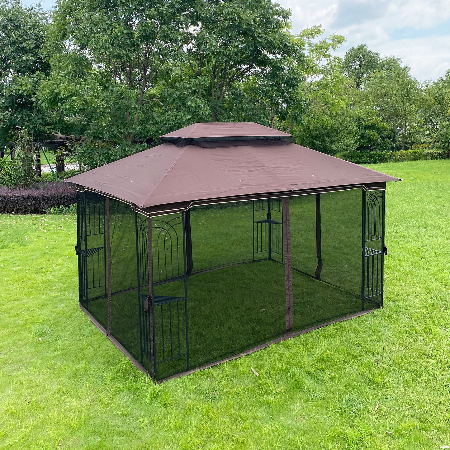 Kay 13 x 10 ft Outdoor Patio Gazebo Canopy Tent - Brown