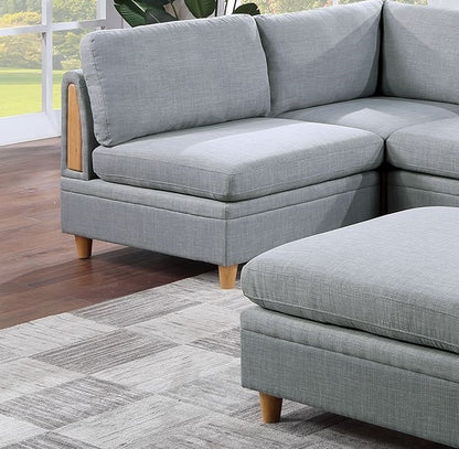 Felix 6pc Modular Sectional Sofa Set 2x Corner Wedges 3x Armless Chairs And 1x Ottoman - Light Grey