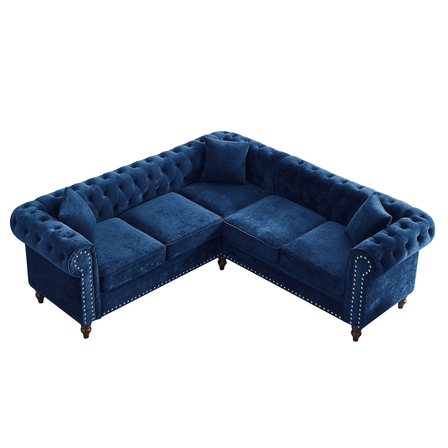 Nest Velvet Button Tufted L-shaped Sofa - Blue