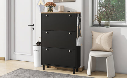 Bio Shoe Cabinet with 3 Flip Drawers - Black