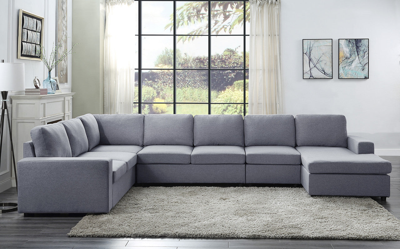 Tifton Linen 7 Seat Reversible Modular Sectional Sofa Chaise - Light Gray