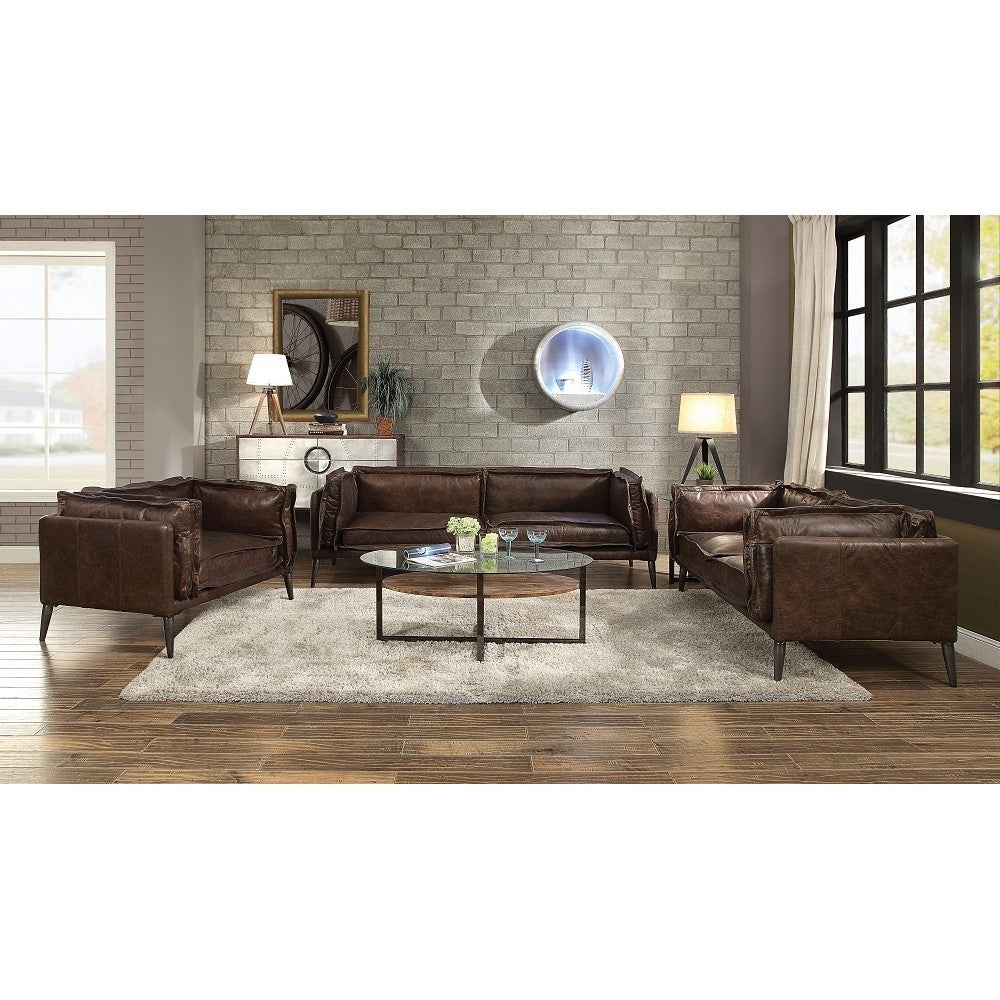 Porchester Top Grain Leather Loveseat - Chocolate