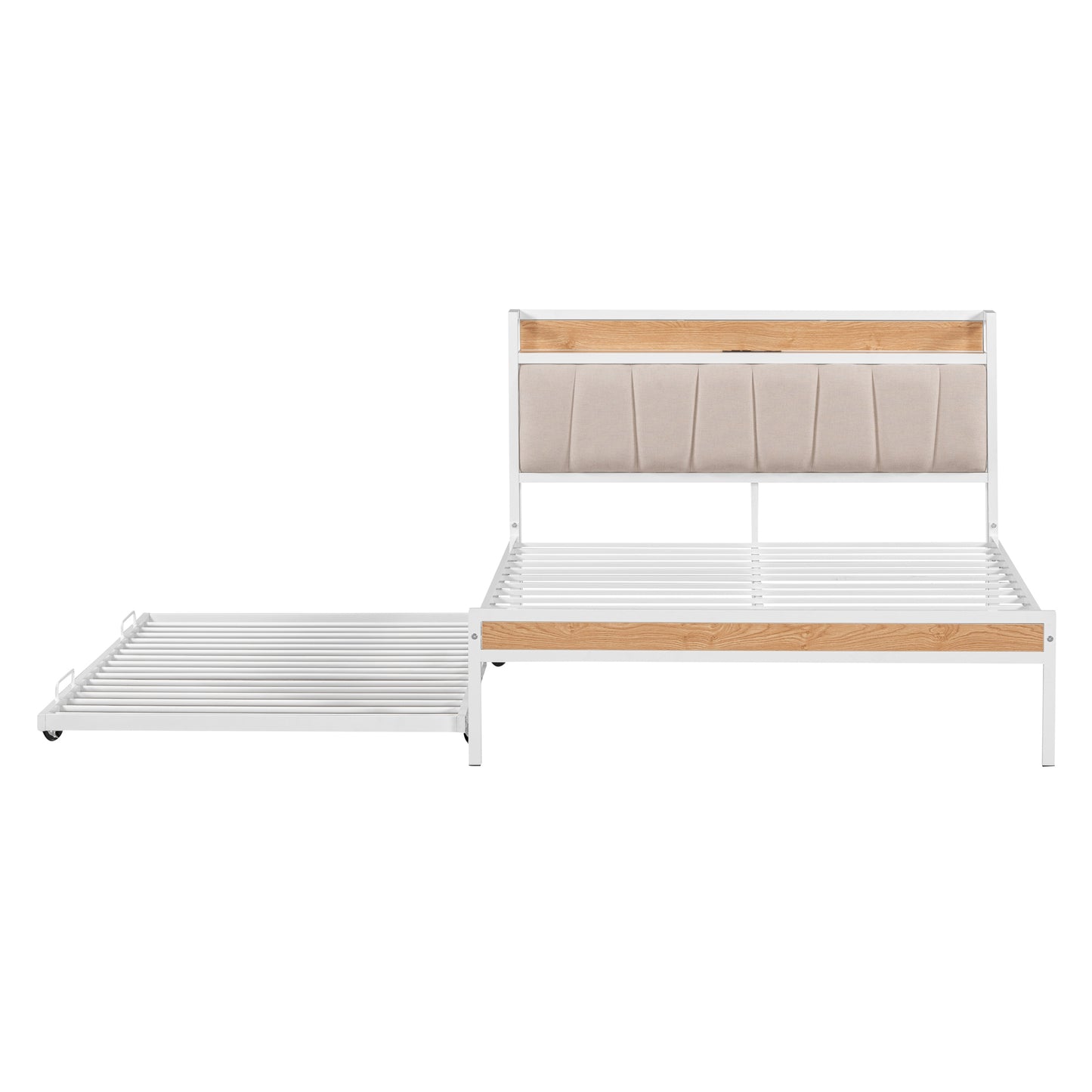 Quest Full Size Metal Platform Bed Frame with Trundle - White