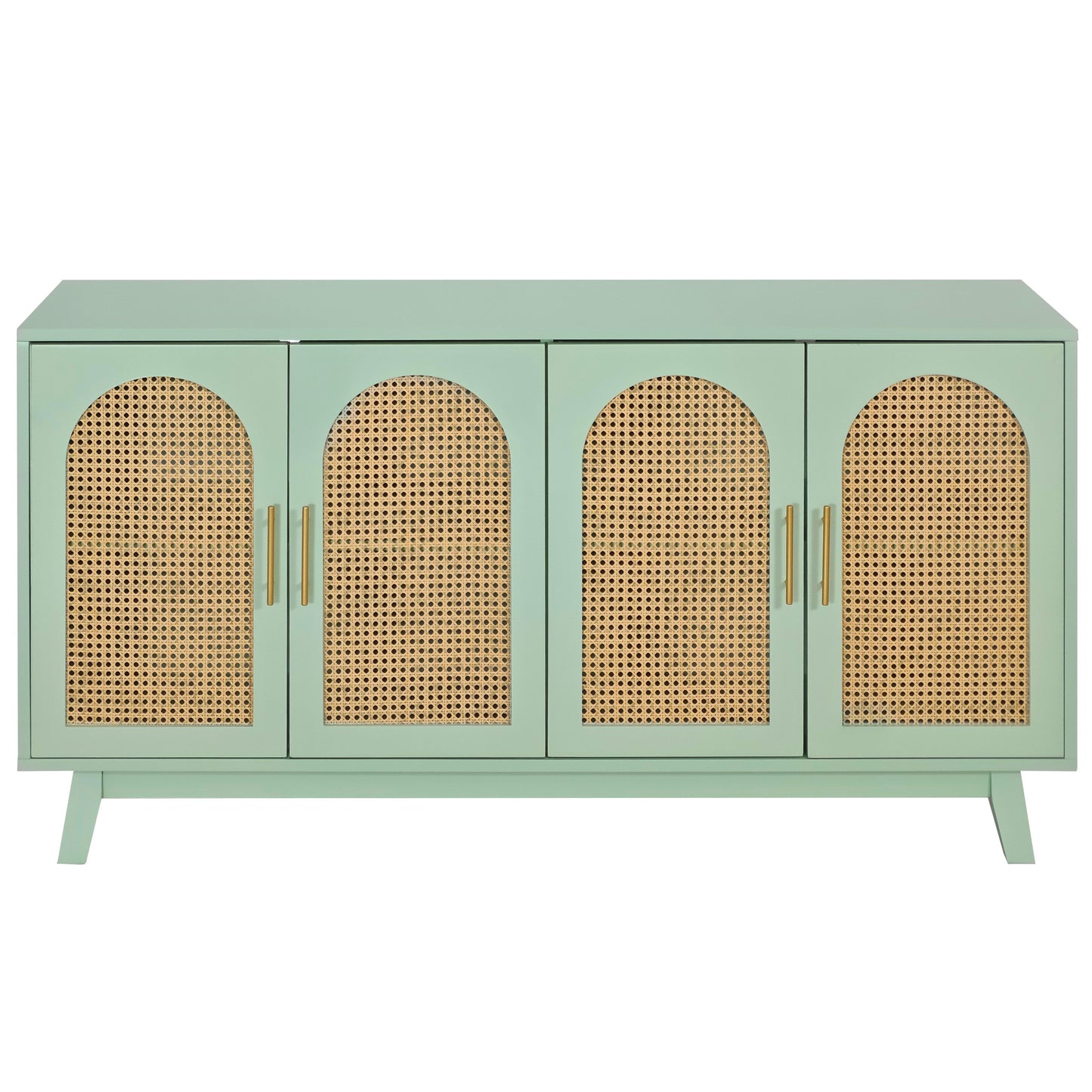 Xenia 4-Door Cabinet with Rattan - Mint Green