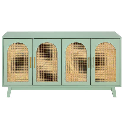 Xenia 4-Door Cabinet with Rattan - Mint Green