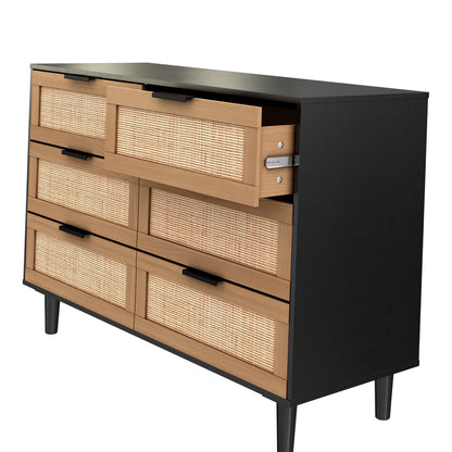 Osteen 6 Drawers Rattan Dresser - Black