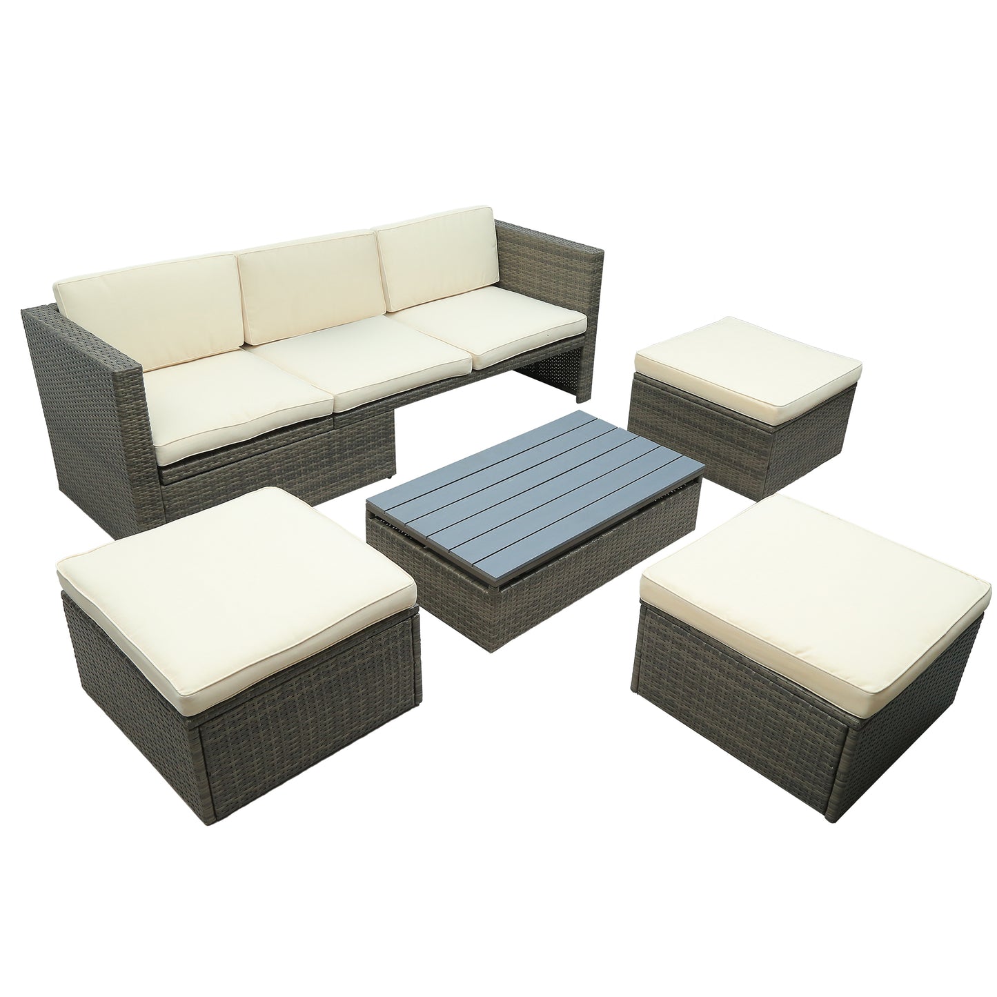 Ocie 5 Pc Outdoor Patio Rattan Sectional Sofa Set - Beige