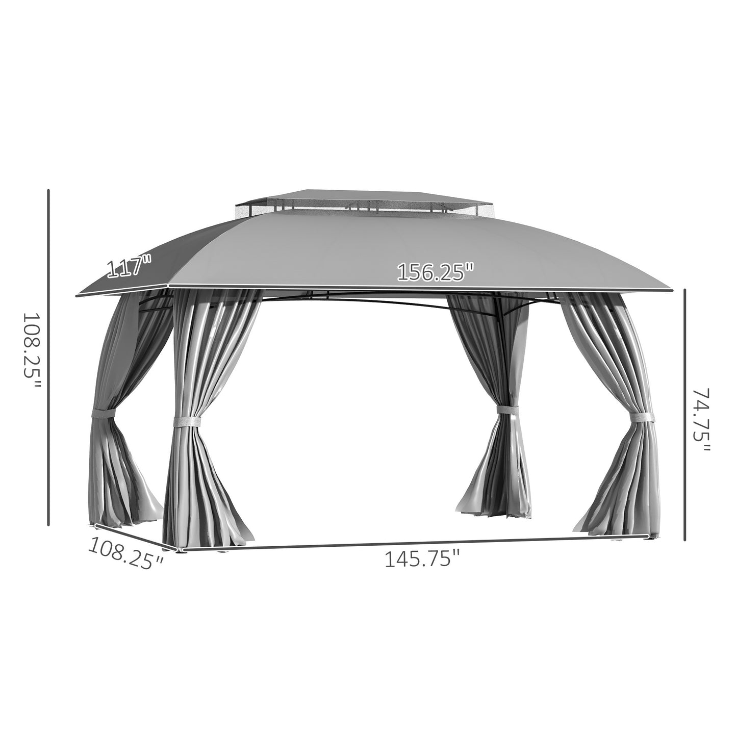 Frazer 10 x 13 ft Double Vented Roof Patio Gazebo - Gray