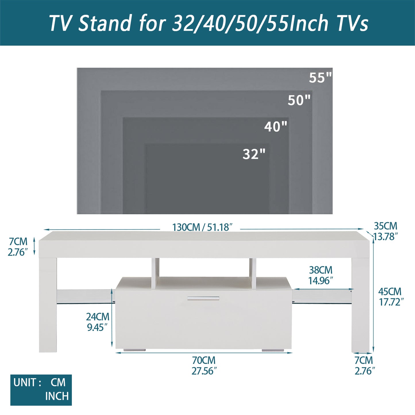 Giga TV Stand with LED light - White