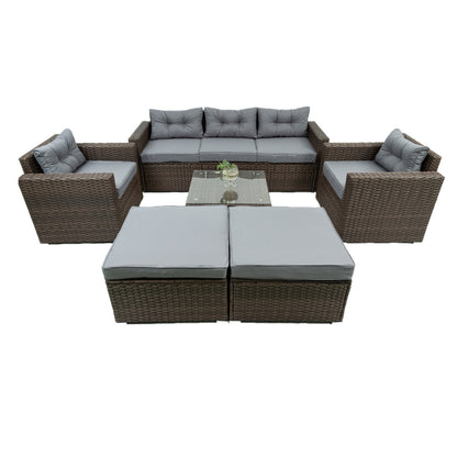 Burnette  6 Pc Outdoor Patio Rattan Sectional Sofa Set