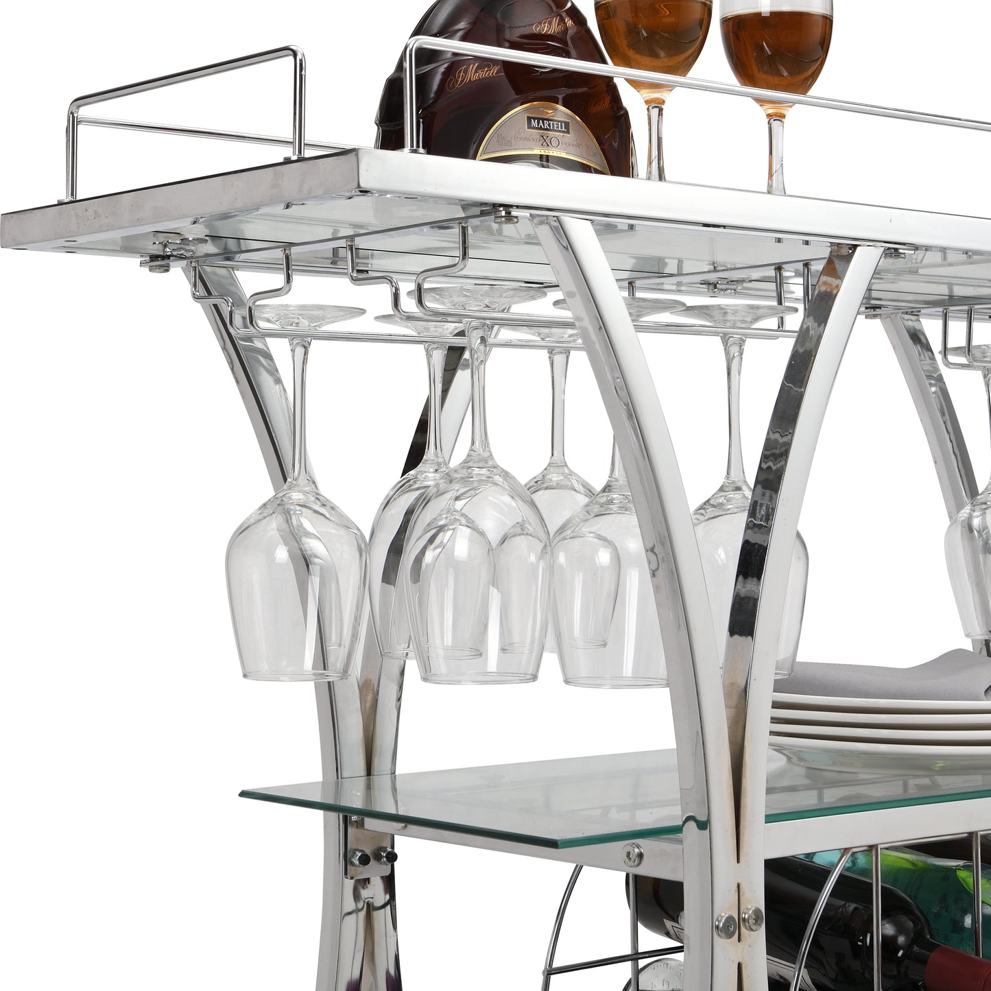 Contemporary Silver Chrome Bar Cart